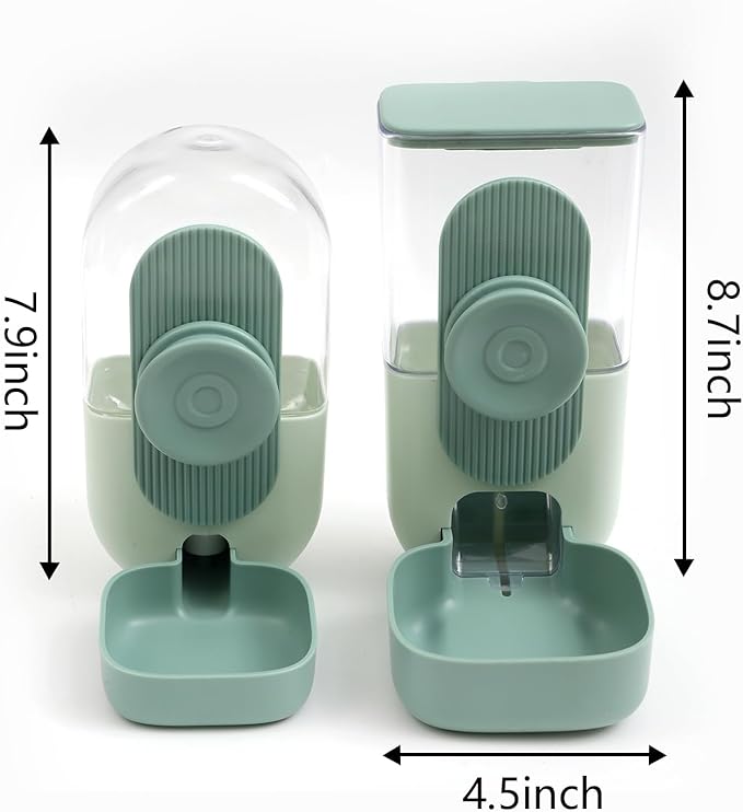 Kenond 35oz Hanging Automatic Pet Food Water Dispenser, Auto Gravity Pet Feeder and Waterer Set, Cage Cat Food Bowl Dog Feeding Station for Puppy and Kitten Rabbit Chinchilla Hedgehog Ferret (Green)