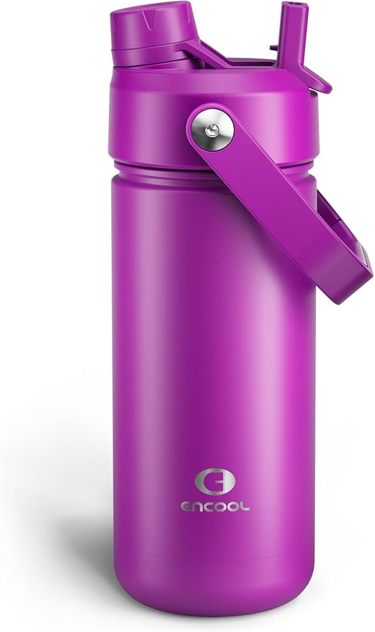 Insulated Water Bottle with Straw Stainless Steel Water Bottle, Leak-Proof, BPA-Free, Double Wall Vacuum Keeps Cold for 24 Hours for Sports, Travel, School (18 oz, Bright Magenta)