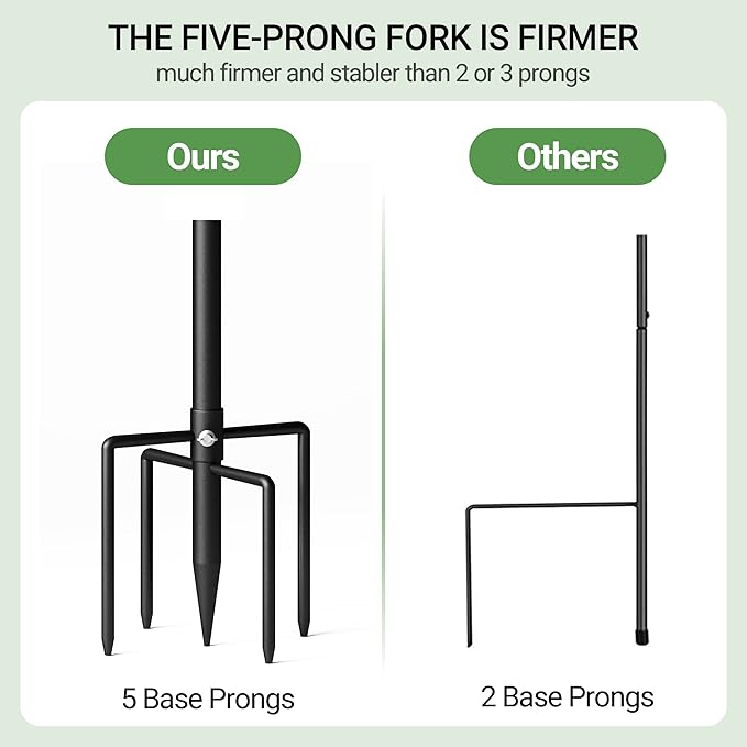 108" Shepherds Hooks for Outdoor, Extra Thick Bird Feeder Pole with 5 Prong Base, Adjustable Shepards Hook for Garden, Weddings, Hanging Plant