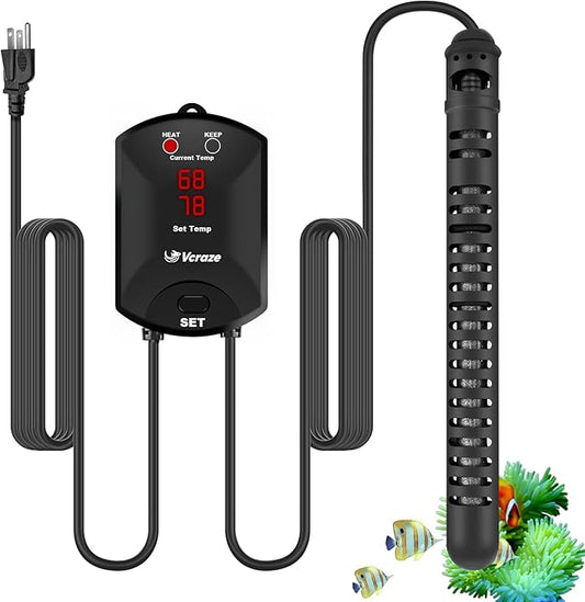 Aquarium Heater 800W Fish Tank Heater with External Thermostat (Dual Digital Display), Turtle Heater for Tanks 120-160 Gallons, Dry-Run/Overheating Protection and Memory Function