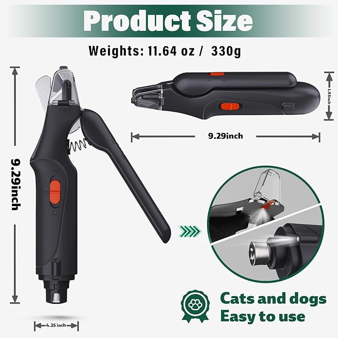 Dog Nail Clippers & Cat Nail Clipper With Catcher, 2 In 1 Dog Nail Trimmers & Grinder With Light for Large Small Dogs Cats,Silent Groom Pro Claw Trimmer, Rechargeable Dogs Nails Grinder Quiet