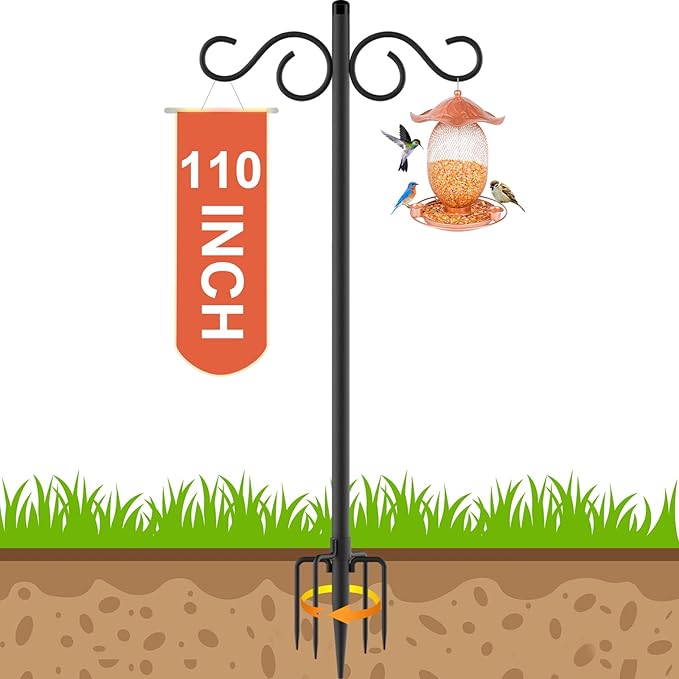 Adjustable Shepherd Hooks for Outdoor,1 Pack 110 Inch 5 Prong Base Bird Two Sided Feeder Poles,Heavy Duty Shepherds Hook,Suitable for Garden in Hanging Flower Basket,Lantern,Bird Nests