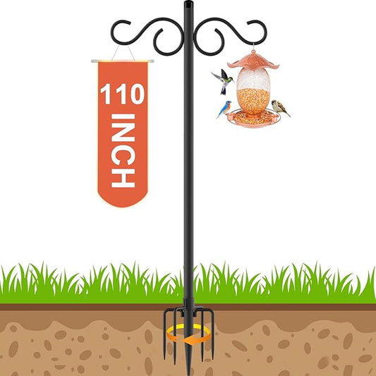 Adjustable Shepherd Hooks for Outdoor,1 Pack 110 Inch 5 Prong Base Bird Two Sided Feeder Poles,Heavy Duty Shepherds Hook,Suitable for Garden in Hanging Flower Basket,Lantern,Bird Nests