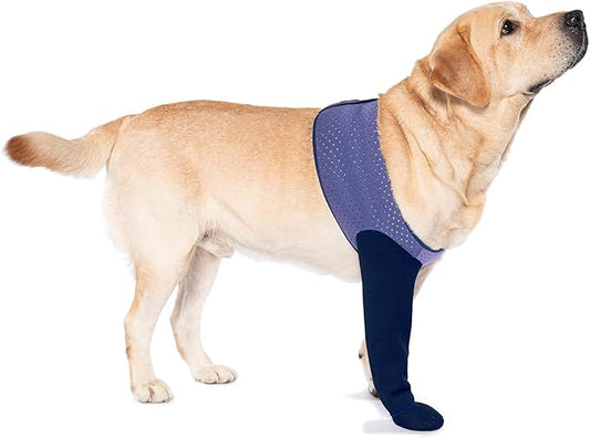 COODEO Dog Socks to Prevent Licking Paws, Healing Boots & Paw Protectors with Non-Slip Bottoms for Wound Protection, Waterproof Sleeve Shoes for Licking（Purple，3XL_Right