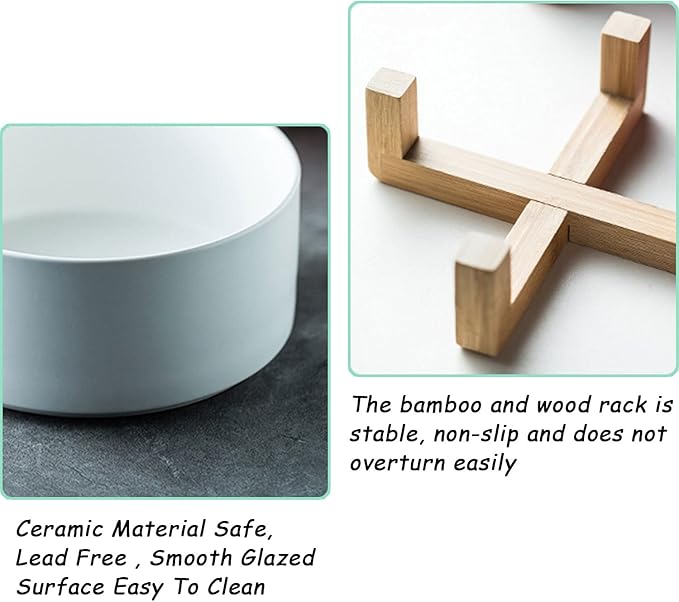 Petygooing White Ceramic Cat Dog Bowl Set with Stand,Small Dog Bowls,Pet Food and Water Dish, Anti Slip Set of 2 Cat Bowls Pet Food Bowl- Pet Dish Small Size Pet (13.5OZ/5.1 in)