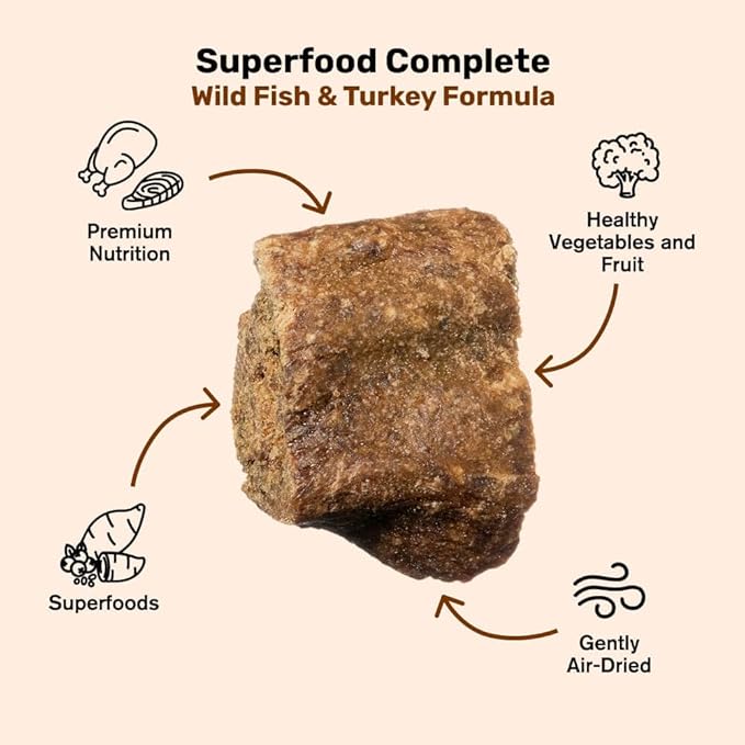 BADLANDS RANCH- Superfood Complete, Air-Dried Adult Dog Food - High Protein, Zero Fillers, Superfood Nutrition by Katherine Heigl (24 oz. Wild Fish and Turkey Formula)