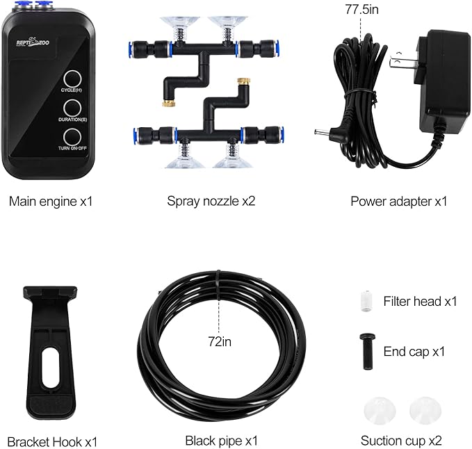 REPTI ZOO Reptile Humidifier, Mini Automatic Misting System for Reptile Terrariums, Rainforest Spray System with Adjustable Spray Nozzles