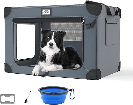 36 Inch Soft Dog Crates, Portable Travel Crate for Large Dogs, 3-Door Foldable Soft Kennel with Mesh Windows for Indoor & Outdoor Travel, with Blanket and a Foldable Bowl