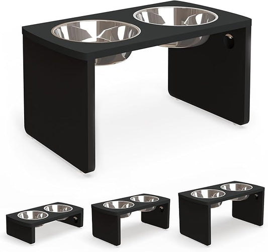 Elevated Dog Bowls, Bamboo Raised Dog Bowl for Large Dogs, with 2 Stainless Steel Bowls (13'' Tall-68oz Bowl, Black)