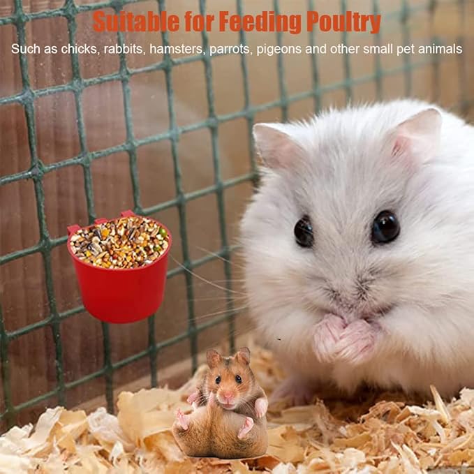 Cage Cups for Chickens,Chicken Feeders Waterer Bird Water Cup,Hanging Quail Waterer,Dish Seed Container Coop Feeder,Plastic Poultry Pet Feeding Water Bowl for Rabbit Pigeon,Round,10 Pack,Red