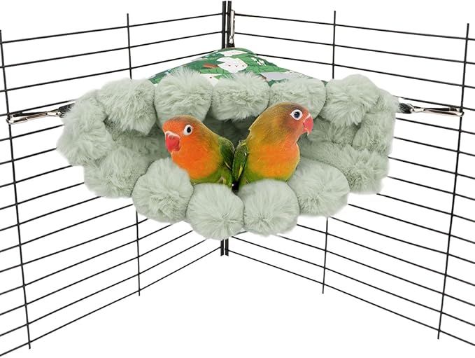 Wontee Bird Nest House Winter Warm Hanging Hammock Bird Bed Snuggle Hut for Parakeets Budgies Caique Conures Cockatiels (Medium, Green)