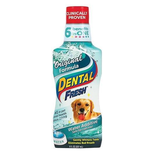 Dental Fresh Water Additive for Dogs, Original Formula, 8oz – Cat & Dog Breath Freshener and Teeth Cleaning for Dental Care for Pets – Add to Water