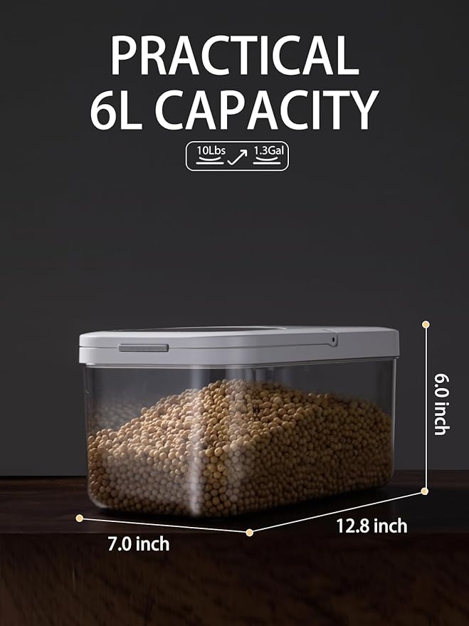 LivLab Mker Rice Storage Container -10Lbs/1.3Gal/6KG Rice Container Airtight Grain Dispenser Kitchen Pantry Organizer with Measuring Cup, BPA-Free, Clear Design for Dry Food