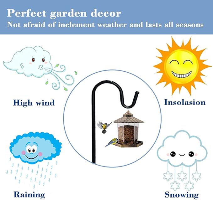 Adjustable Shepherds Hook with 5 Prong Base,63 Inch Tall Heavy Duty Hanging Stakes for Plant Bird Feeder Solar Light Plant Hanger for Outdoor Garden Wedding Decor,Matte Black(2 Packs)