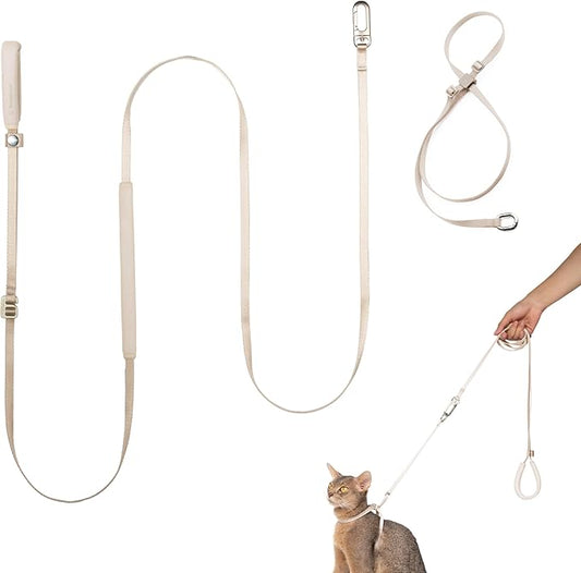 Cat Harness and Leash Set, Lightweight Escape Proof Cat Harness Leash with Padded Handle, Adjustable Cat Leash and Harness for Kitten Small Large Cats Walking Training (Linen, M)