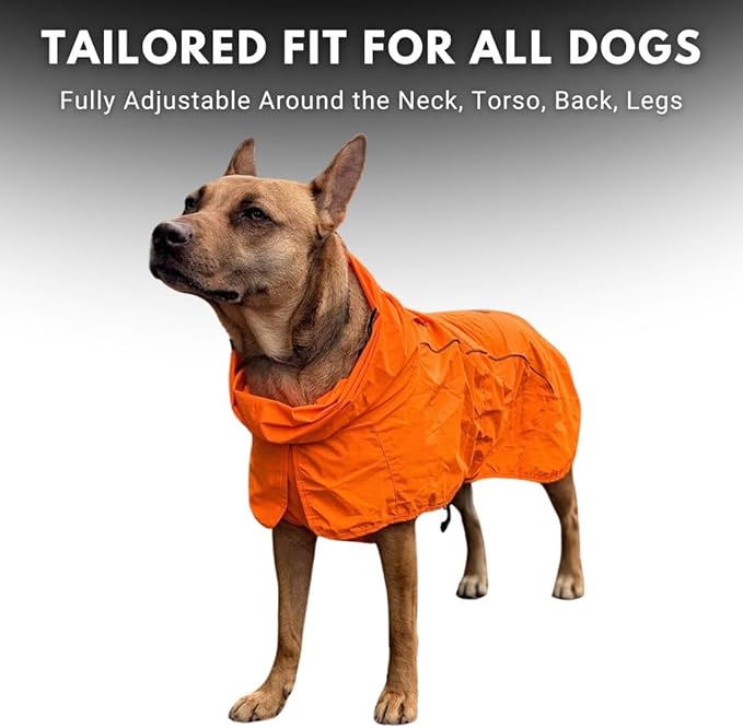 Spark Paws Dog Raincoat, Waterproof Windproof Rain Jacket, for Small Medium Large Extra Large Dogs, Reflective Breathable Full-Body Coverage Dry Suit - Orange - 3XL