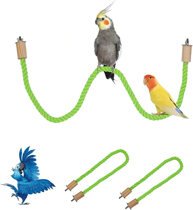 2 Pack Bird Rope Swing Chewing Toy, Hemp Perch Swing, Cage Standing Climbing Pole Accessories for Parrots Budgie Parakeet Cockatiel Cockatoo (39.37 Inches/100 cm)