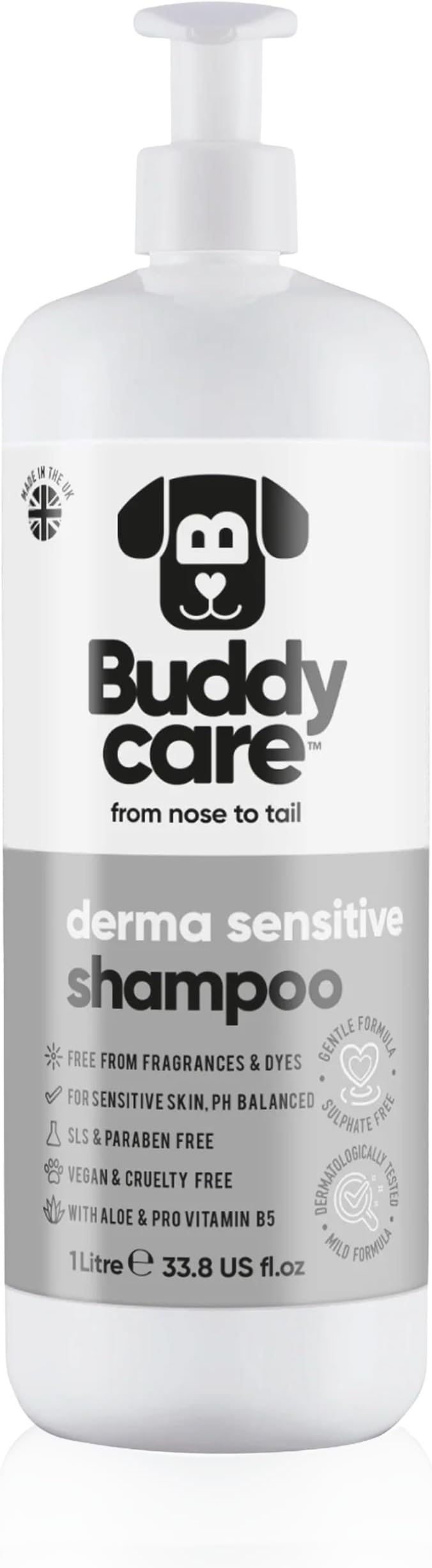 Derma Sensitive Dog Shampoo by Buddycare | with Aloe Vera and Pro Vitamin B5 (33.8oz)