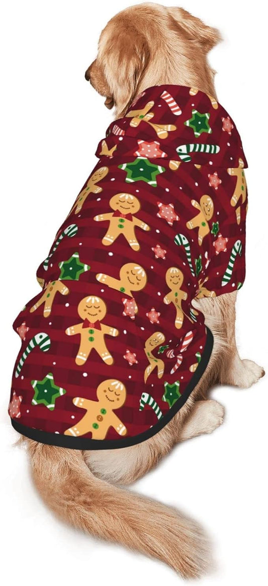 Christmas with Gingerbread Men, Candies Hoodie,Christmas Cosplay Dog Clothes with Pocket and Hat Winter Clothes Sweaters X-Small