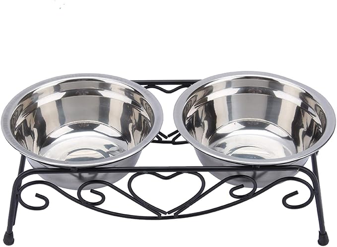 Double Dog Bowls Elevated, 26×14×8.5cm Elevated Dog Bowls with Stand, Stainless Steel Raised Dogs Bowl for Small Medium Dogs, Cats, Puppies