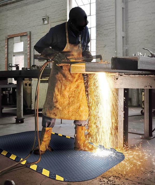 American Floor Mats Hog Heaven Premium 7/8" Black & Yellow Border 3' x 12' Nitrile Backed Anti-Fatigue Comfort Mat