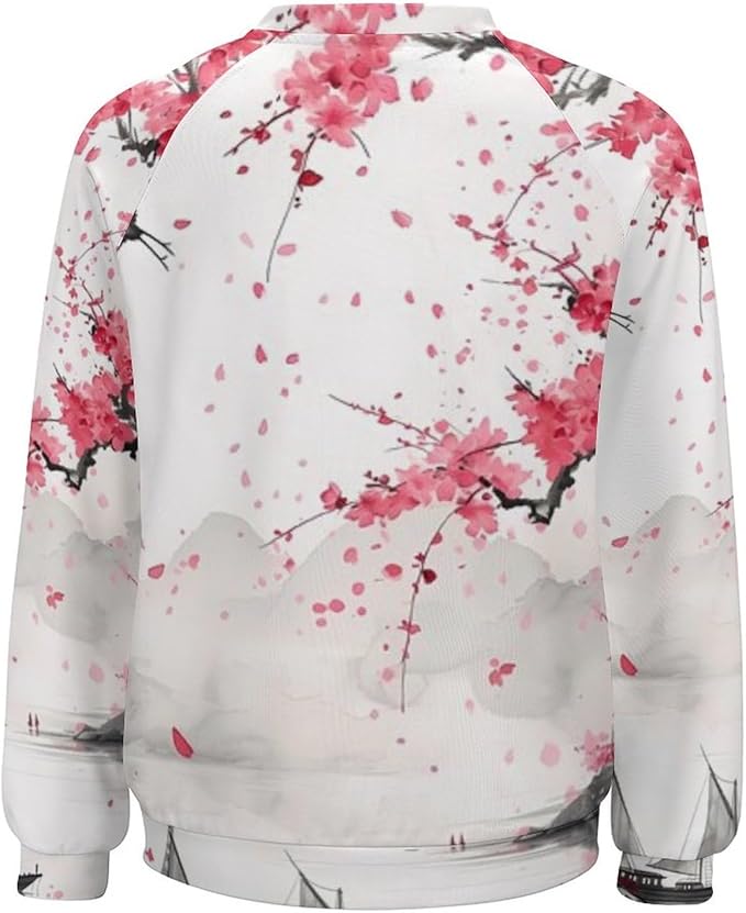 Womens Long Sleeve Tops Y2k Japanese Art Print Sweatshirts Fall Pullover for Women Crewneck Vintage Shirts Boho Tops