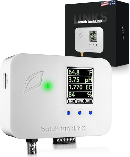 Batch tankLINK – Nutrient Tank Monitor with Sensors – Tracks Conductivity (EC), pH, Temperature & Water Level – Automated Refills & Real-Time Alerts for Controlled Environment Agriculture