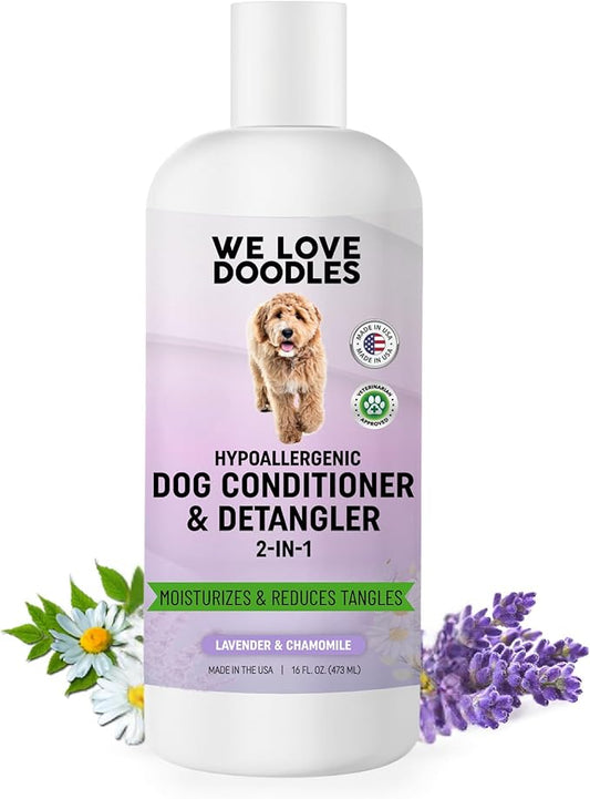 Dog Conditioner & Detangler, 2-in-1 Conditioner for Allergies & Itching, Made in USA, Lotion Treatment for Dogs, Perfect for Poodles, Doodles, & Goldendoodles, 16oz [We Love Doodles]
