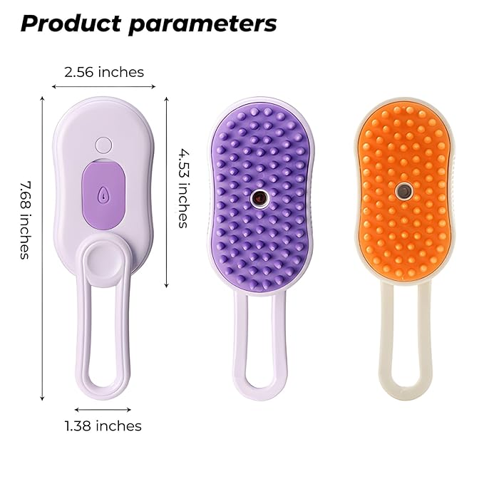 2-Pack Steam Brush for Cats& Dogs,Pet Steam Brush,4-in-1,Rechargeable Grooming Tool for Cats & Dogs, Anti-Static Design, Delivers Massage, Deep Cleansing, Shedding Control & Styling(Orange, Purple)