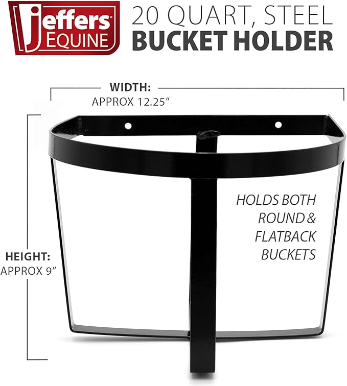 Jeffers Classic Steel Bucket Holder – Heavy Duty Safe Hook for 20 Quarts Buckets, Water or Feed – Mounts on Barn, Stable, Fence – Pet, Farm, Horse, Livestock Use – Top Organizer Gift