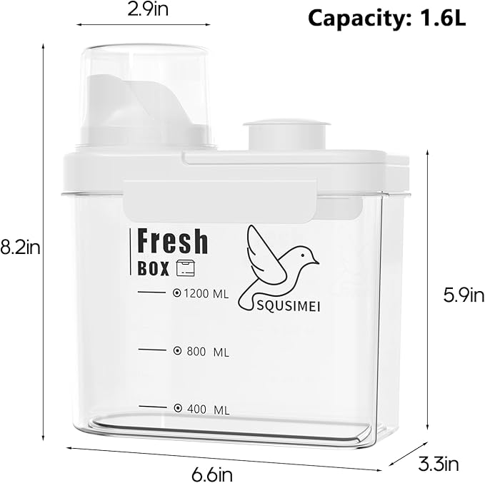 1.7 Qt/1.6 L Bird Seed Storage Container with Lids Airtight Measuring Cup, Bird Seed Dispenser Pet Food Container Are Used to Store Bird Food, Chicken Feed BPA Free (1.6L, White)