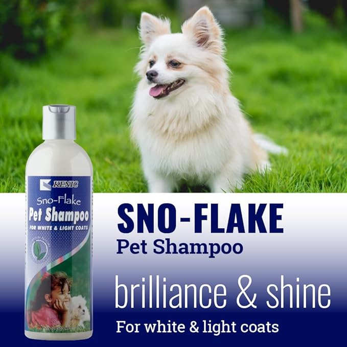 Kenic SNO-Flake Botanical Whitening & Brightening Dog Shampoo for Light & White Fur/Coats, Made in USA, Paraben, Bleach & Soap Free