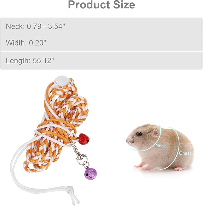 Hypeety 1PC Pet Rat Mouse Lead Leash Harness Adjustable Hamster Rat Mouse Adjustable Rope Safety Portable Design with an Extra Bell Random Color (Rope 55.12")