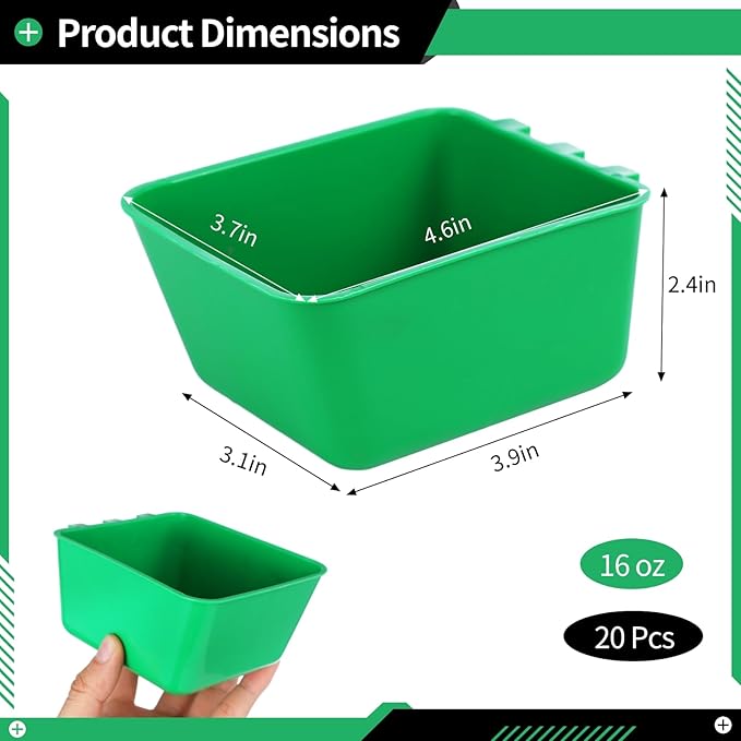 20 Pcs Cage Cups 16 oz Chicken Feeder Waterer Birds Feeders Hanging Bunny Cage Feeder Chicken Water Bowl Feeding Seed Bowl for Pet Parrot Rooster Parakeet Gamefowl Poultry Pigeon Wire Cage