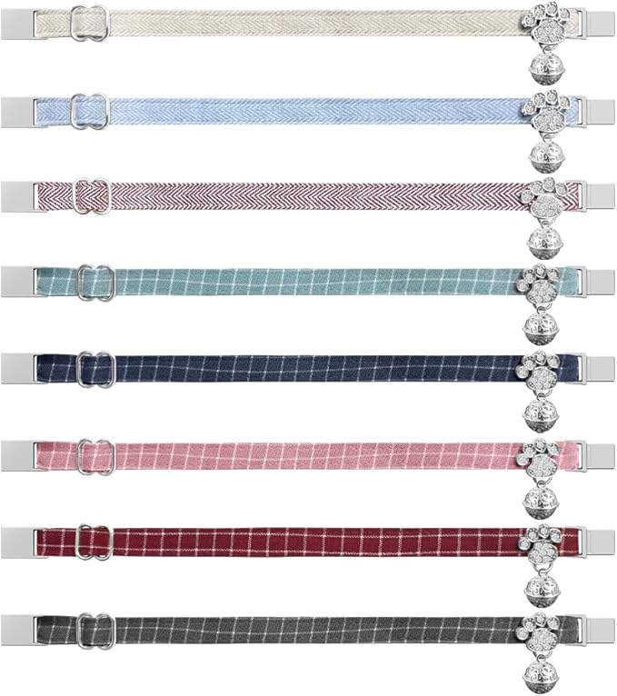 Personalized Breakaway Cat Collars - Magnetic Buckle, Bell - Safety Quick Release, Customized for Girls & Boys Cats- (Checkered-Red)