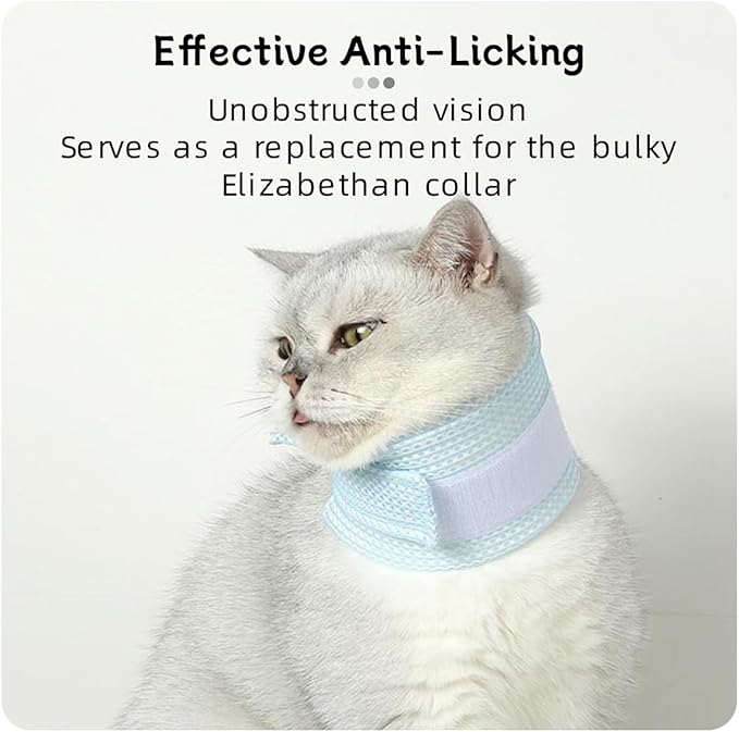 Cat Neck Brace Cover - Breathable & Adjustable Elizabethan Collar for Post-Surgery Recovery Anti-Scratch Anti-Lick Protection, Cervical Cone for Small Medium Large Dogs Puppies Kittens (Large,Blue)