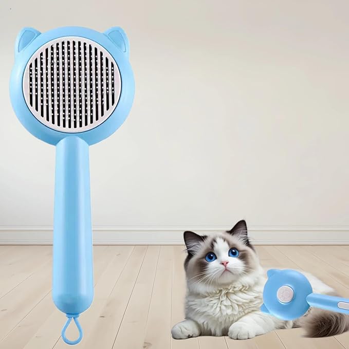 Cat Brush for Shedding，Pet Grooming Tool for Dogs，Cat Hair Brush with Self Cleaning Button for Deshedding, Easy to Removes Loose Fur