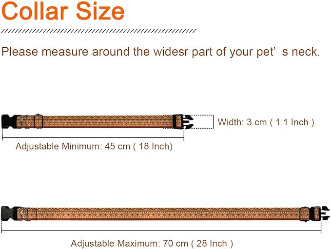 Brown Bohemian Aztec Pattern Dog Collar Cat Big Neck Collars Soft for Small Extra Large Heavy Duty Pet Dogs