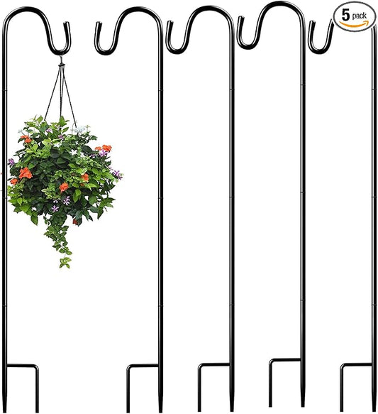 5 Pieces 32 Inch Shepherds Hooks for Outdoor Adjustable Shepherds Hook Metal Garden Bird Feeder Pole Black Plant Hangers Stakes for Plant Baskets Solar Lanterns Bird Feeders Weddings Décor (5 PCS)