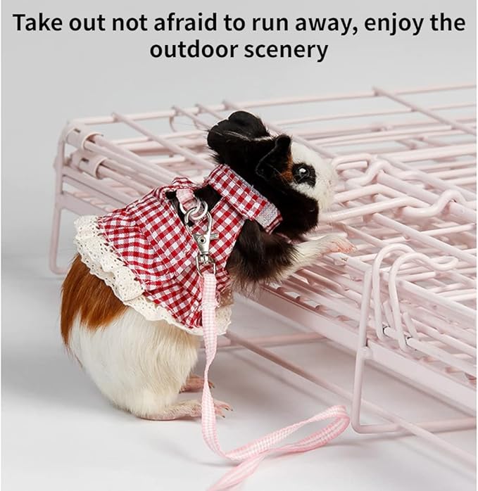 Guinea Pig Harness and Leash Plaid Hamster Harness, Adjustable Ferret Harness and Leash Set No Pulling Walking Vest for Ferret Chinchilla and Similar Small Animals (Small,Blue)