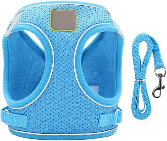 Puppy Harness and Leash Set, Escape Proof Dog Cat Vest Harness for Cats Small Medium Dogs, Adjustable Reflective Step in Harness,Soft Mesh Comfort Fit No Pull No Choke (Large(16.1"-18.1"), Blue)