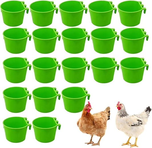 Hanging Chicken Feeder, 20pcs Chicken Water Cups, Plastic Cage Cups for Chickens Pigeon Rabbit Poultry (Green)