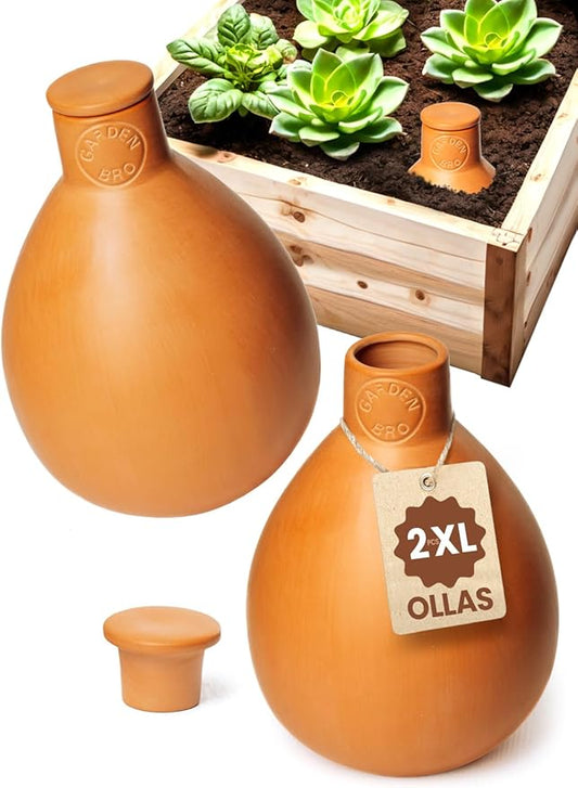 2pc Olla Pots For Garden Terracotta Watering Pots - 32oz XL Garden Olla Watering System For Raised Beds & Outdoor Plants - Covers 14 Sq Ft Irrigation Area, Water Plants While On Vacation [2pc XL 32oz]