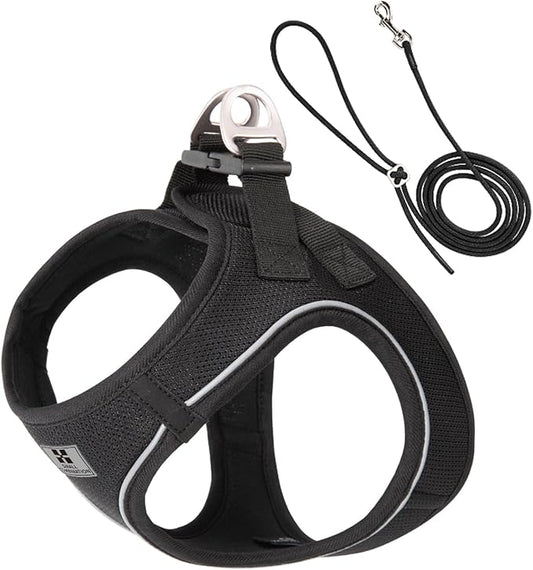 Adjustable Dog Harness with Leash, Reflective Mesh, No-Pull Design，Matching Lead Rope (Black, M)