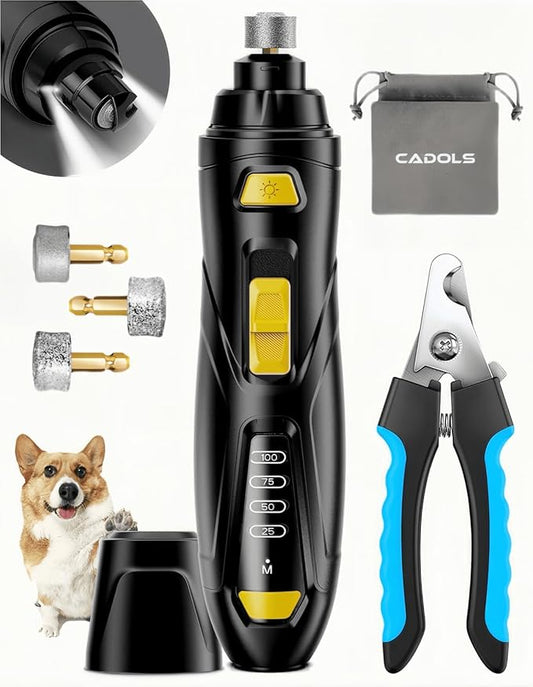 Dog Nail Grinder Quiet, Rechargeable Dog Nail Trimmers Dog Nail Clippers with 3 Grinding Wheels 3-Speed, Pet Nail Grinder Tool for Large Medium Small Dogs Cats with Thick Nail-Dark Black