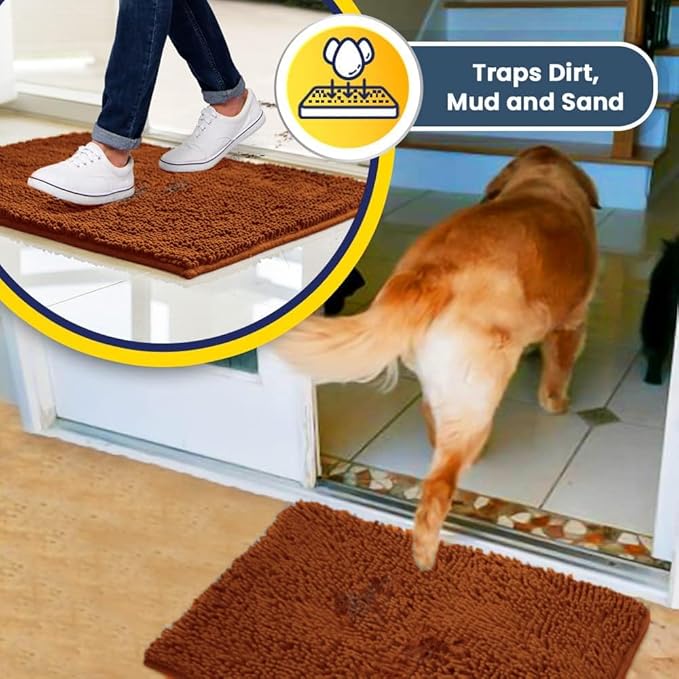 Muddy Mat® AS-SEEN-ON-TV Highly Absorbent Microfiber Door Mat and Pet Rug, Non Slip Thick Washable Area and Bath Mat Soft Chenille for Kitchen Bathroom Bedroom Indoor and Outdoor - Orange 36" x 120"
