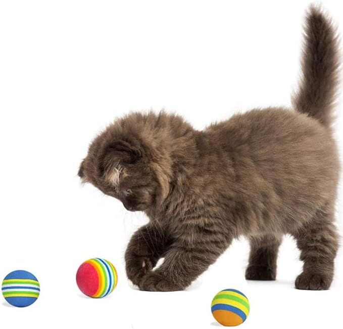 12 Pack Rainbow Cat Toy Balls Soft EVA Foam Interactive Indoor Kittens Favorite Toys 1.38" Dia. Small Dogs Puppies Toy Balls Bulk Activity Chase Quiet Play Sponge Ball