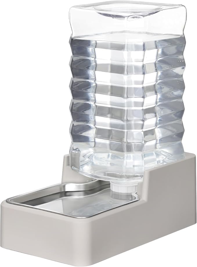 RIZZARI Stainless Steel Pet Water Feeder: 9.5L Beige Automatic Leak-Proof Gravity Dispenser - Without Filter - for 40-80 LB Senior Dogs with Arthritis - Garage Kitchen Use