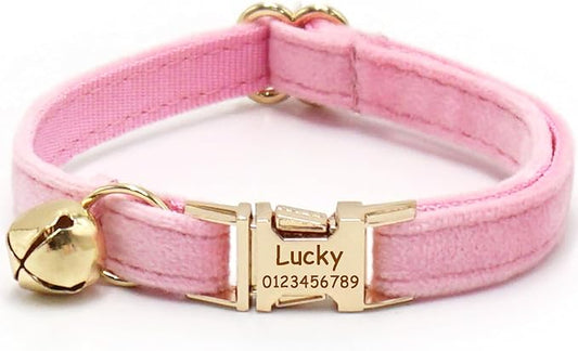 Personalized Cat Collars with Bells Custom Cat Collar with Name Tag Cute Soft Small Cat Collar for Boy and Girl Cats Kitten (Water Pink)