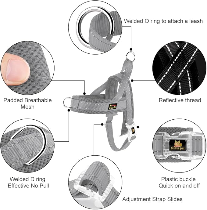 Plutus Pet No Pull Dog Harness with Breathable Mesh Padded, Adjustable Reflective Escape Proof Dog Harness, Quick Fit Dog Vest Harness for Small Medium Large Dogs(S, Gray)
